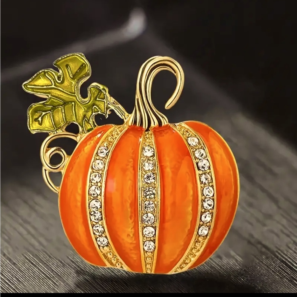 PUMPKIN RHINESTONE BROOCH-NEW